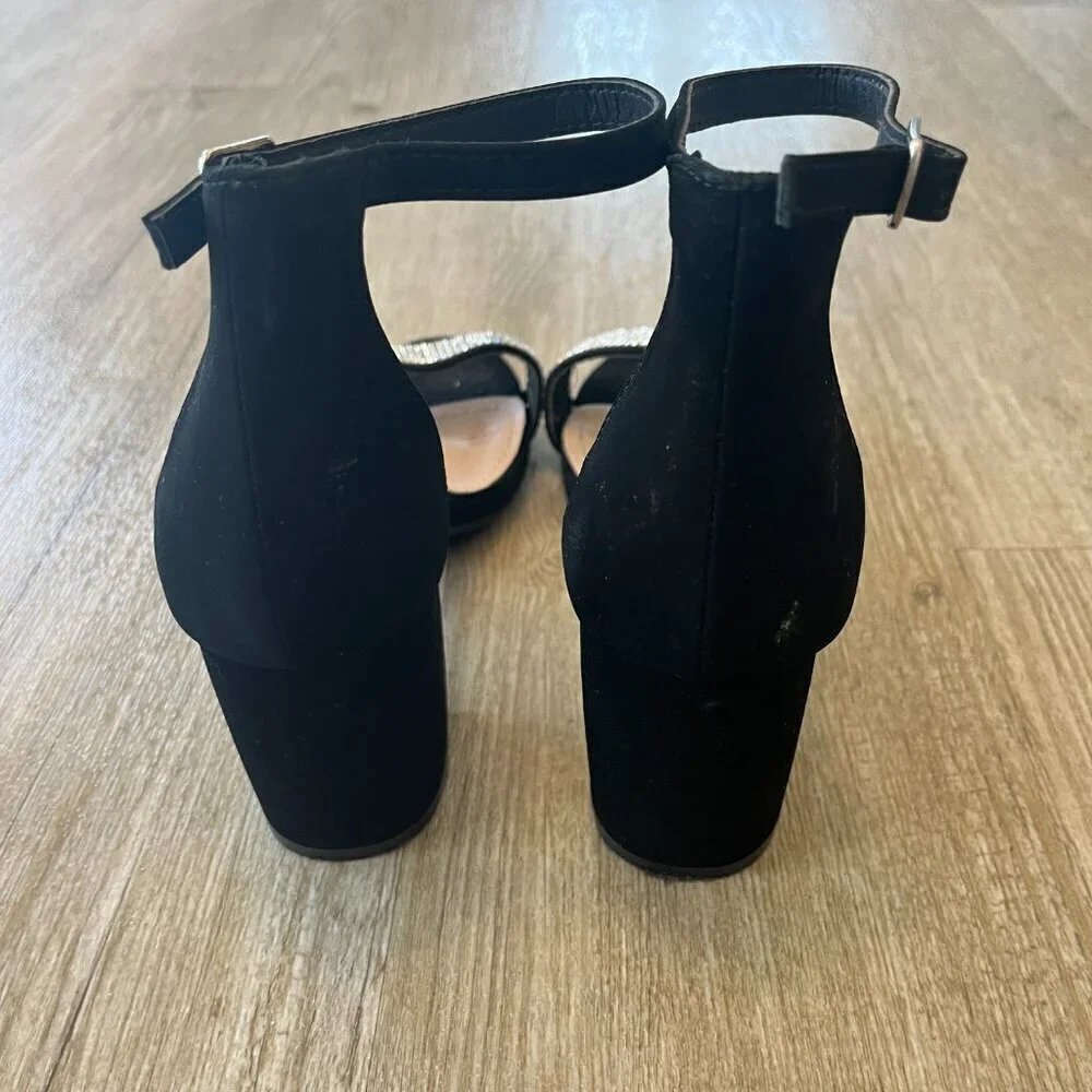 Womens Top Moda Black Rhinestone Block Heels - 6.5